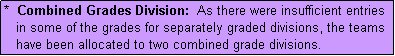 Text Box: *  Combined Grades Division:  As there were insufficient entries
   in some of the grades for separately graded divisions, the teams
   have been allocated to two combined grade divisions.