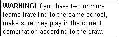 Text Box: WARNING! If you have two or more teams travelling to the same school, make sure they play in the correct combination according to the draw.