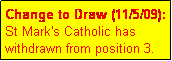 Text Box: Change to Draw (11/5/09): St Mark's Catholic has withdrawn from position 3.