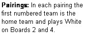 Text Box: Pairings: In each pairing the first numbered team is the home team and plays White on Boards 2 and 4.