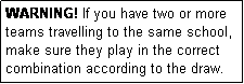 Text Box: WARNING! If you have two or more teams travelling to the same school, make sure they play in the correct combination according to the draw.