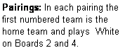 Text Box: Pairings: In each pairing the first numbered team is the home team and plays  White on Boards 2 and 4.