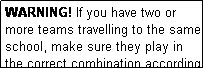 Text Box: WARNING! If you have two or more teams travelling to the same school, make sure they play in the correct combination according to the draw.