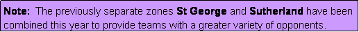 Text Box: Note:  The previously separate zones St George and Sutherland have been combined this year to provide teams with a greater variety of opponents.