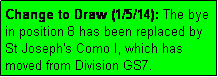 Text Box: Change to Draw (1/5/14): The bye in position 8 has been replaced by St Joseph's Como I, which has moved from Division GS7.