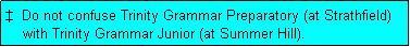 Text Box:   Do not confuse Trinity Grammar Preparatory (at Strathfield)
    with Trinity Grammar Junior (at Summer Hill).